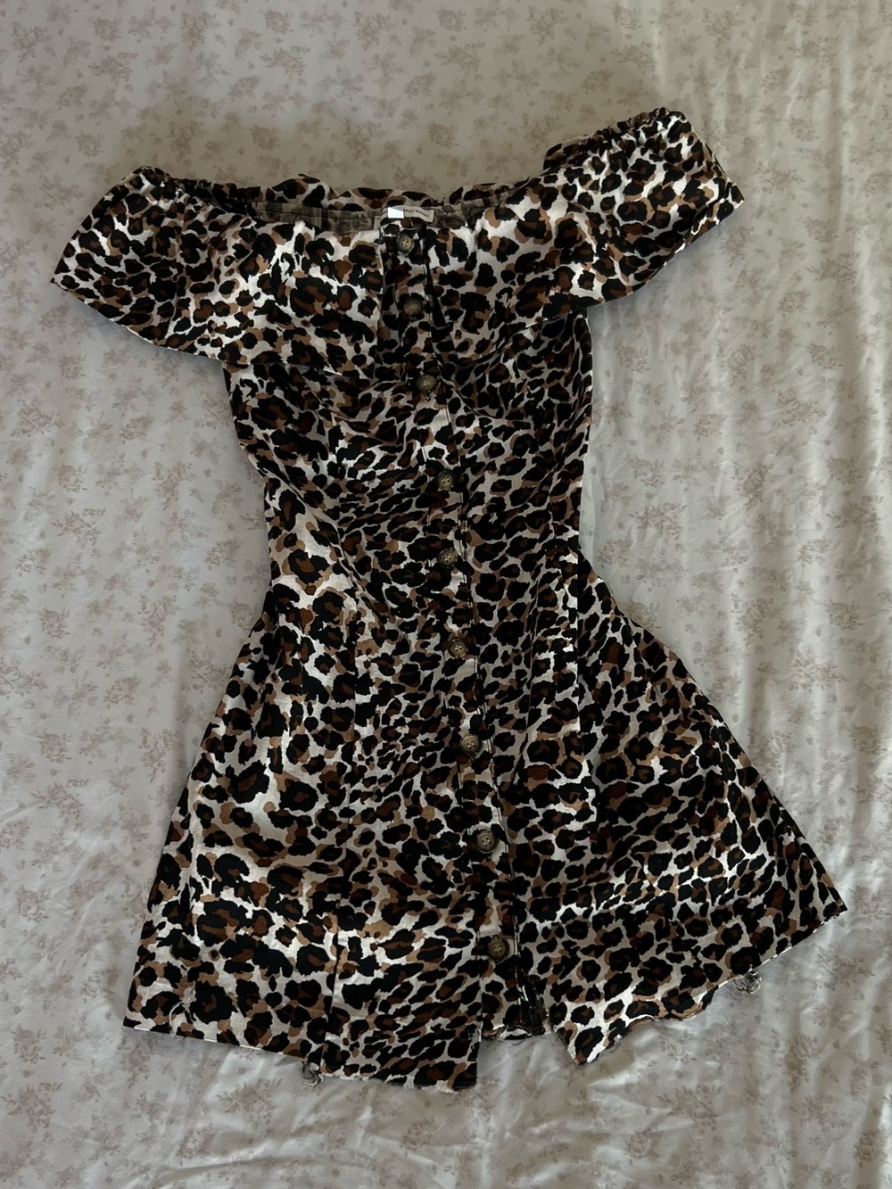 Off-Shoulder Leopard Print Romper in Brown and Black